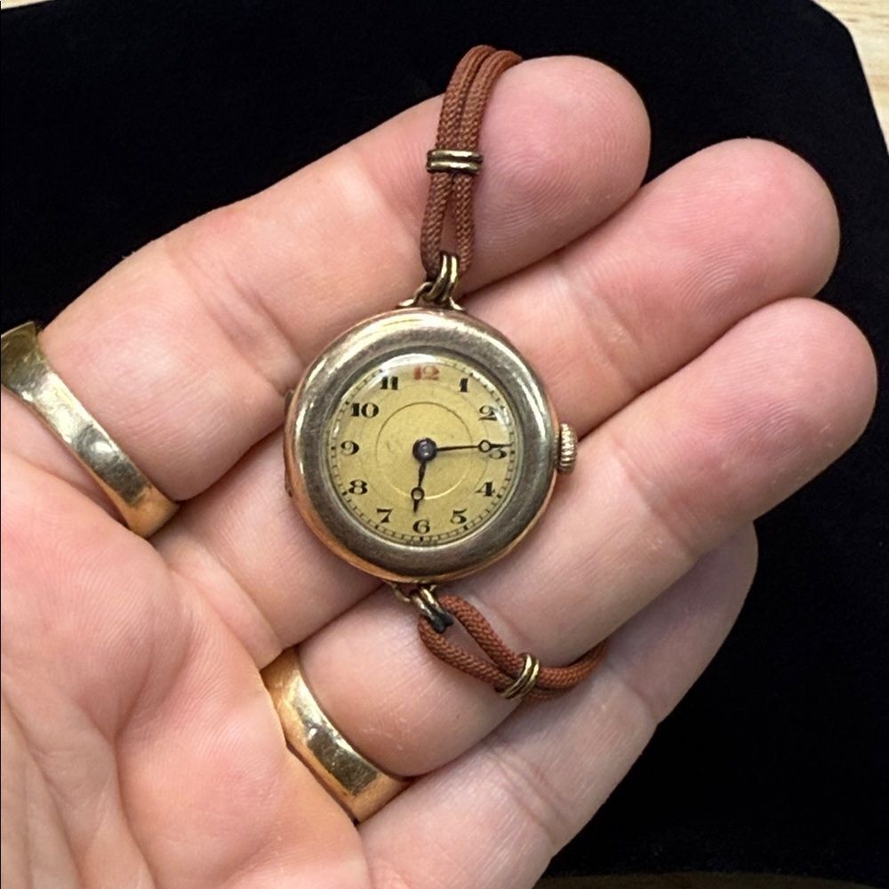 Antique  FQUE Welta Gold Filled Ladies Watch with Brown Strap